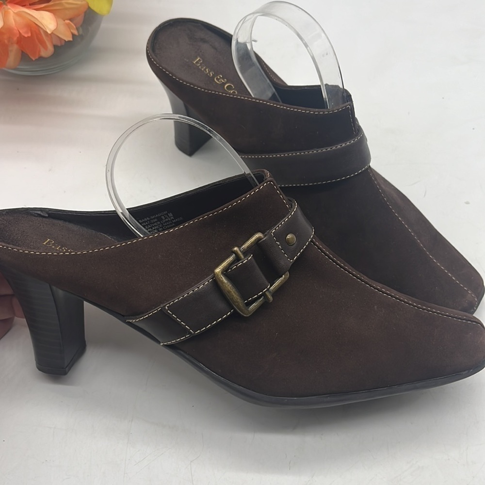 Bass & Co Brown Square Toe Mule Heels Size 9.5 CM4378 - Picture 3 of 8